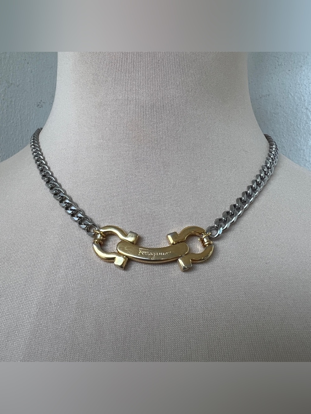 Custom Salvatore Ferragamo Two-Tone Vintage Horsebit Necklace 16”